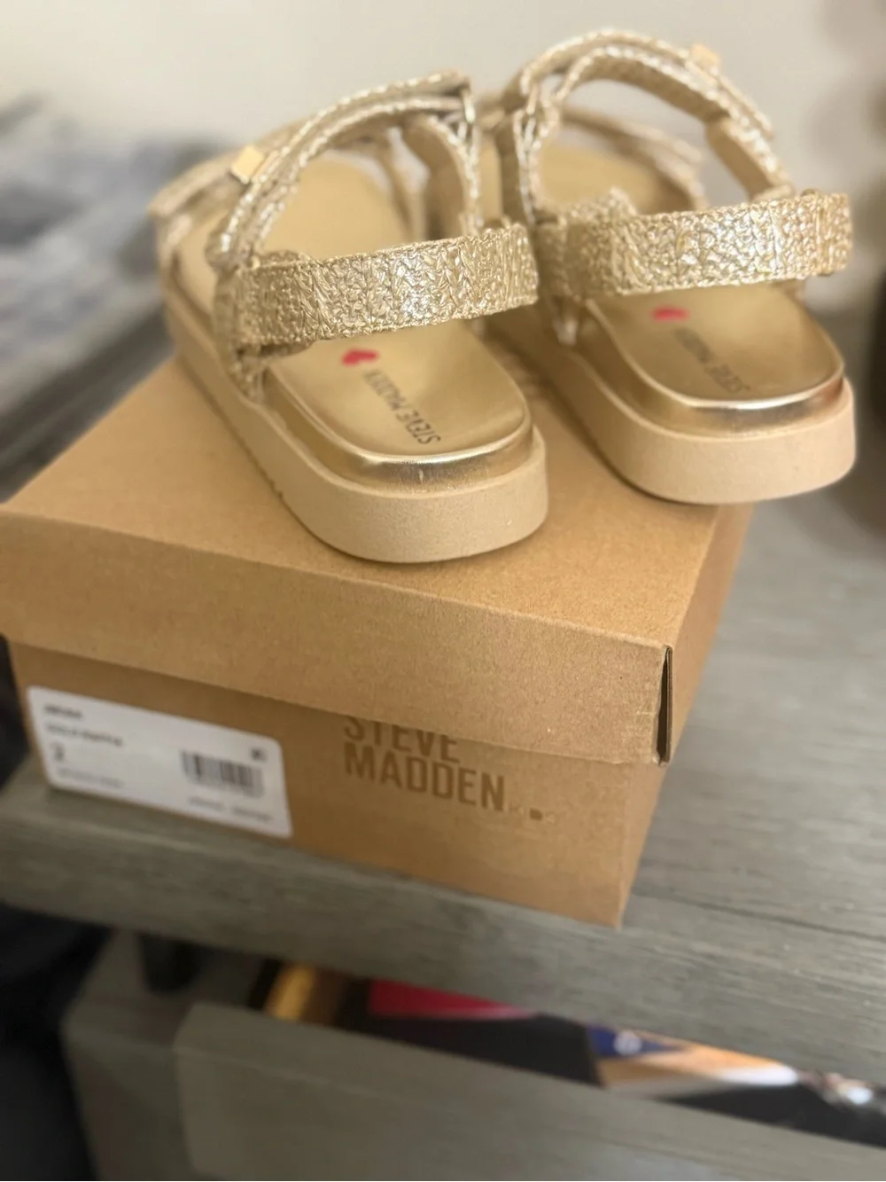 Steve Madden Kids Gold Braided Strap Sandals